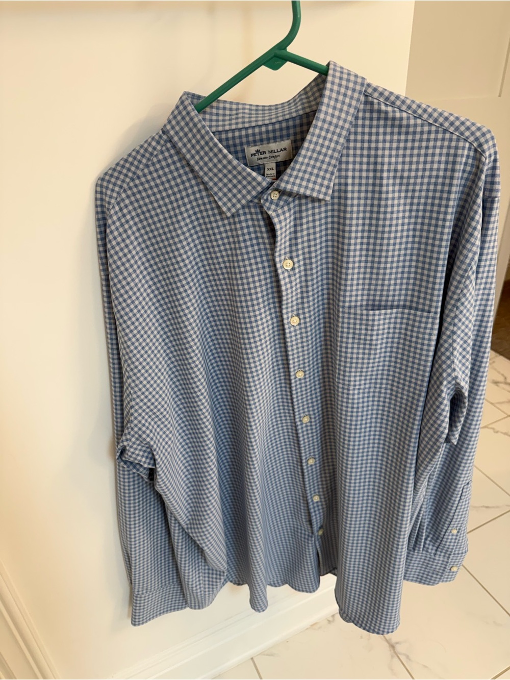 NWOT Peter Millar Blue Gingham Men’s Button-Up Shirt